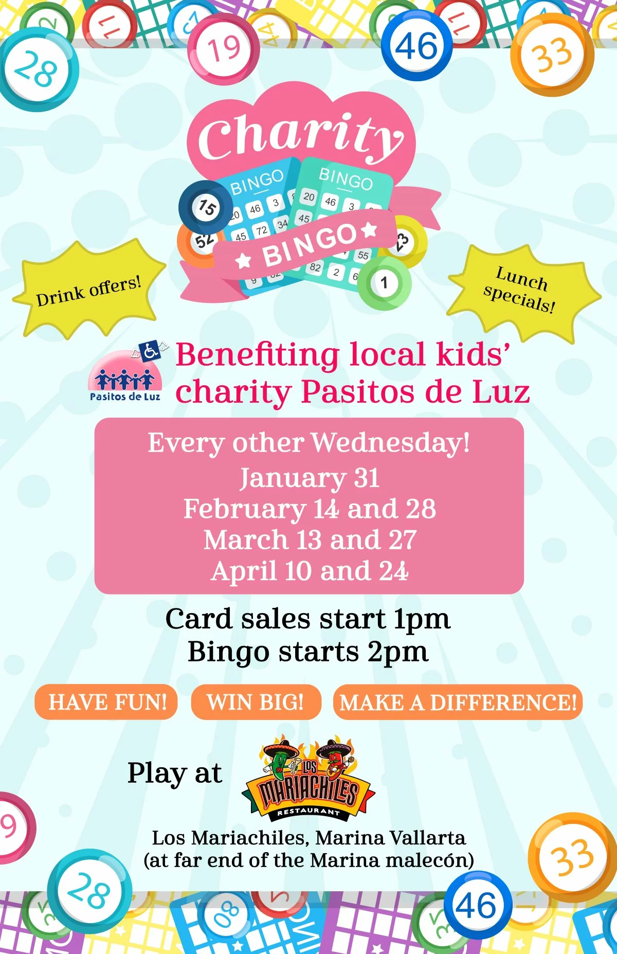 Charity Bingo at Los Mariachiles Restaurant, Marina Vallarta, January through April